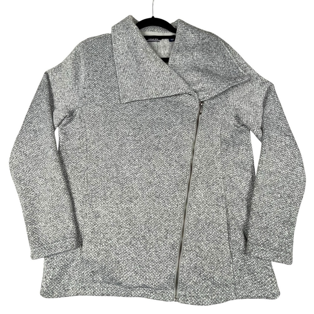 Lands End Fleece Asymmetrical Full Zip Moto Stylish Cozy Sweater Jacket Sz M
